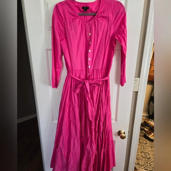 J. Crew | Dresses | Jcrew Button Up Maxi Tiered Dress In Flamingo Pink Size  Medium | Poshmark
